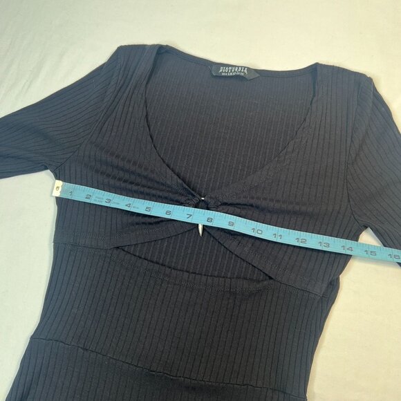 Disturbia Eastwick Cutout Mini Dress Ribbed w Silver Spike Fang Black US 6 - Picture 9 of 15